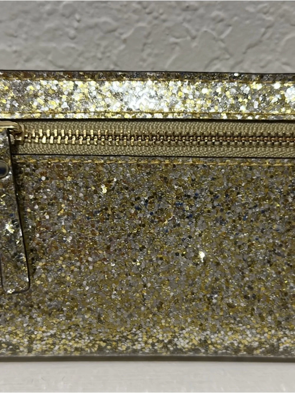kate spade Gold Glitter Card Wallet Phone Case with Logo Hardware